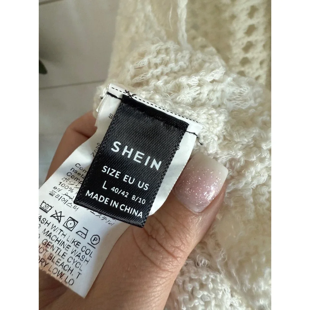 SHEIN Crochet Halter Neck Cover Up White Boho Beach Dress Size L - Picture 4 of 4